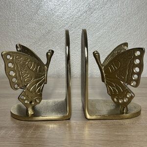 Butterfly Handcrafted in India Bookends   Set Gold Brass Tone Heavy Metal